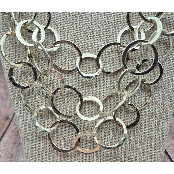 Gold Tone Large Link Multi Chain Statement Necklace 24" Mint - Picture 6 of 10